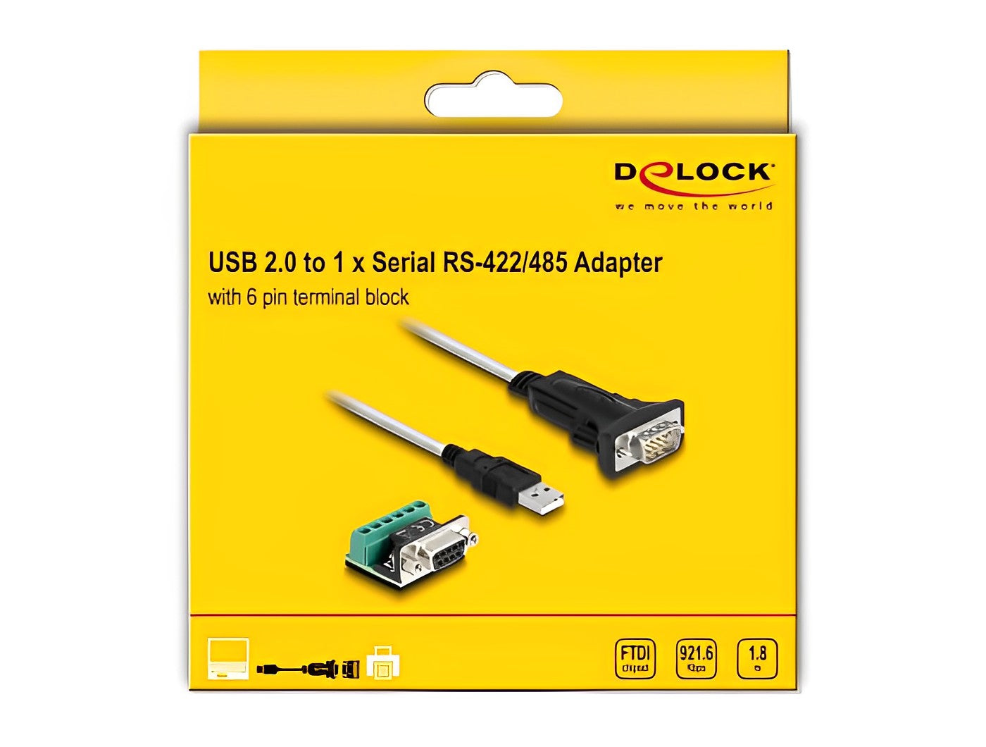 Delock Adapter USB 2.0 Type-A to 1 x Serial RS-422/485 male with 6 pin terminal block 5 V 1.8 m - delock.israel