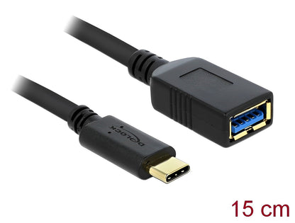 מתאם USB 3.1 Gen 1 על כבל 15 ס"מ תקע USB-C לשקע USB-A - delock.israel