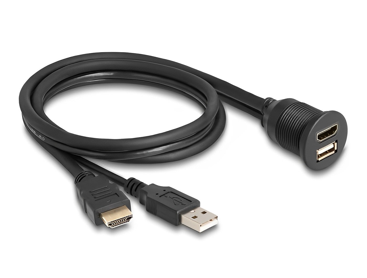 כבל HDMI 4K + USB 2.0 להתקנה בקדח עגול 28.5 מ"מ מוגן IP67 אורך 1 מטר - delock.israel
