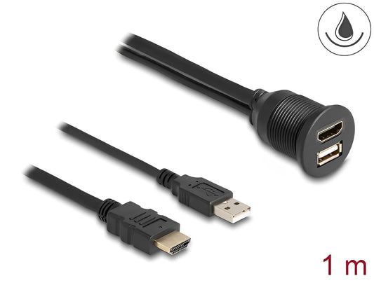 כבל HDMI 4K + USB 2.0 להתקנה בקדח עגול 28.5 מ"מ מוגן IP67 אורך 1 מטר - delock.israel