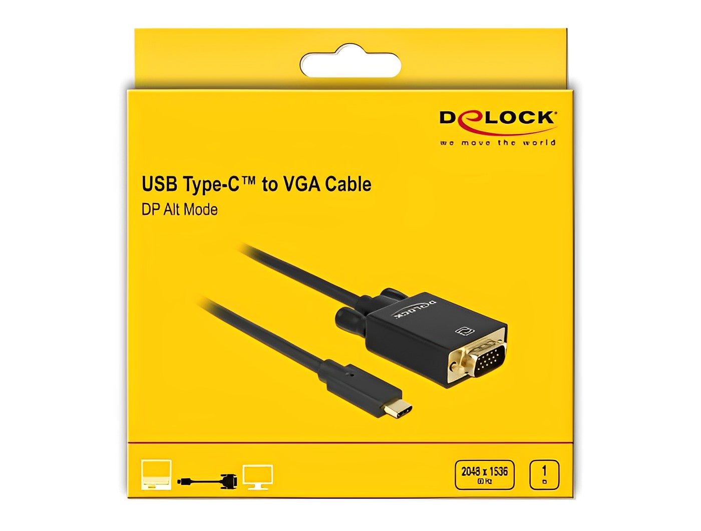 כבל תצוגה תקע USB-C לתקע VGA תומך 60 הרץ - delock.israel