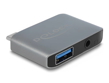 מתאם שמע תקע USB-C לשקים pl 3.5 + USB 3.0 סטריאו 4 מגעים - delock.israel