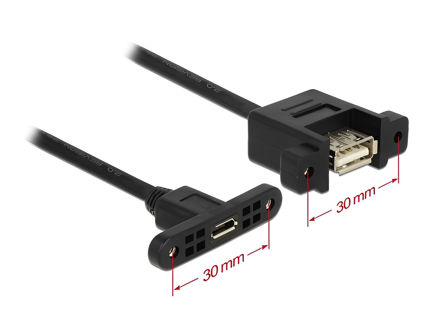 כבל USB 2.0 לפאנל שקע USB-A עם מרחק בין הברגים 30 מ"מ לשקע מיקרו USB-B - delock.israel