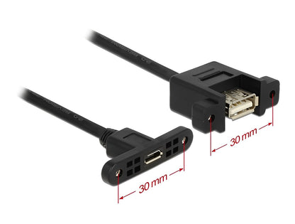כבל USB 2.0 לפאנל שקע USB-A עם מרחק בין הברגים 30 מ"מ לשקע מיקרו USB-B - delock.israel