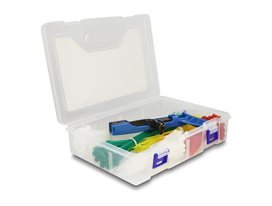 מארז אזיקונים פלסטיק בגדלים וצבעים שונים עם כלי מהדק אזיקונים סט 350 יח - delock.israel