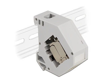 שקע קיסטון מסוכך RJ45 Cat.6A עם מתאם למסילת DIN - delock.israel