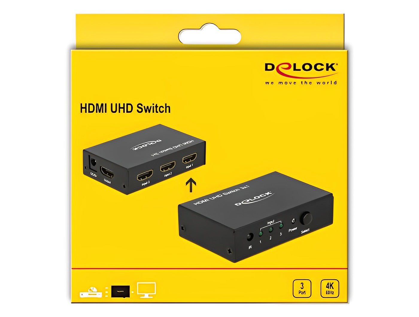 מיתוג HDMI UHD 4K 3/1 כולל שלט אינפרא אדום - delock.israel