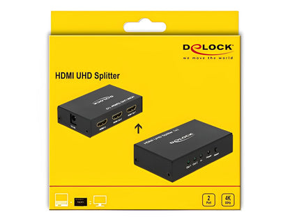 מפצל ספליטר HDMI UHD 4K HDR ל- 2 מסכים בו זמנית - delock.israel