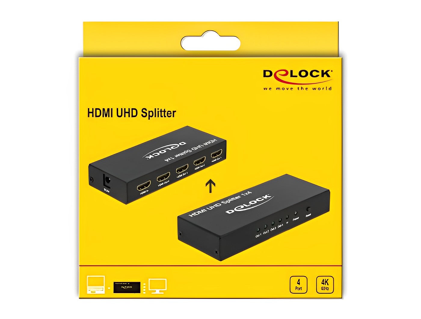 מפצל ספליטר HDMI UHD 4K HDR ל- 4 מסכים בו זמנית - delock.israel