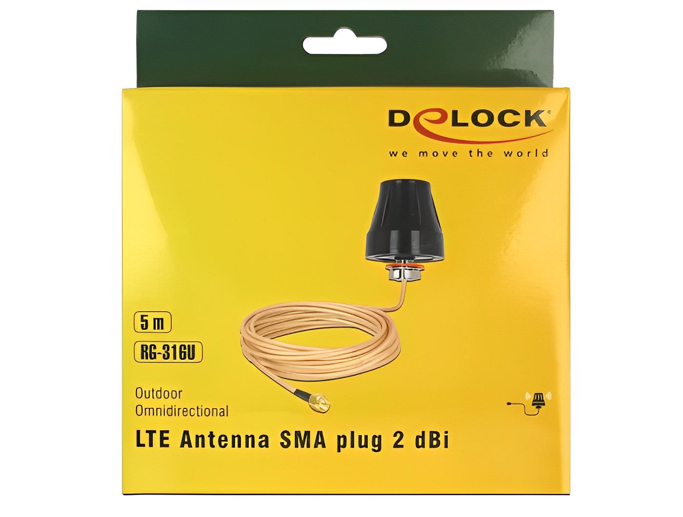 אנטנה כלל כיוונית LTE 2 dBi חיצונית IP67 עם כבל RG-316U מחבר SMA plug - delock.israel