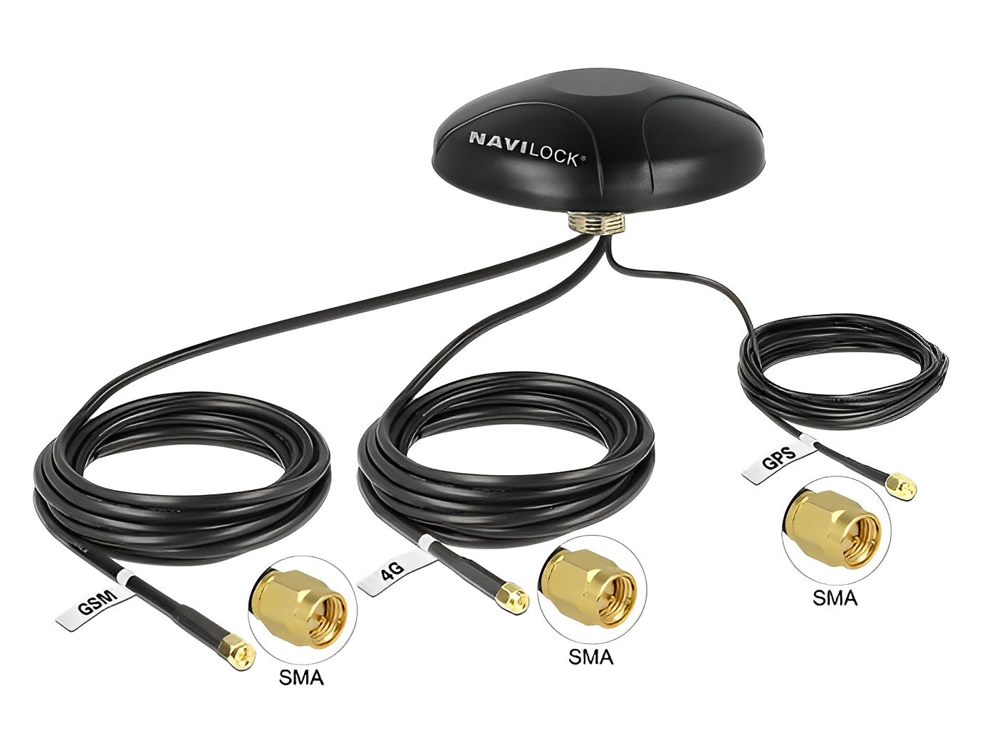 אנטנה כלל כיוונית Multiband GNSS GALILEO GPS LTE UMTS GSM חיצונית IP67 עם 3 מחברים SMA plug - delock.israel