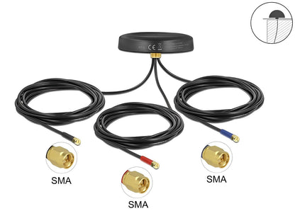 אנטנה כלל כיוונית Multiband LTE UMTS GSM GNSS חיצונית IP67 עם 3 מחברים SMA plug - delock.israel