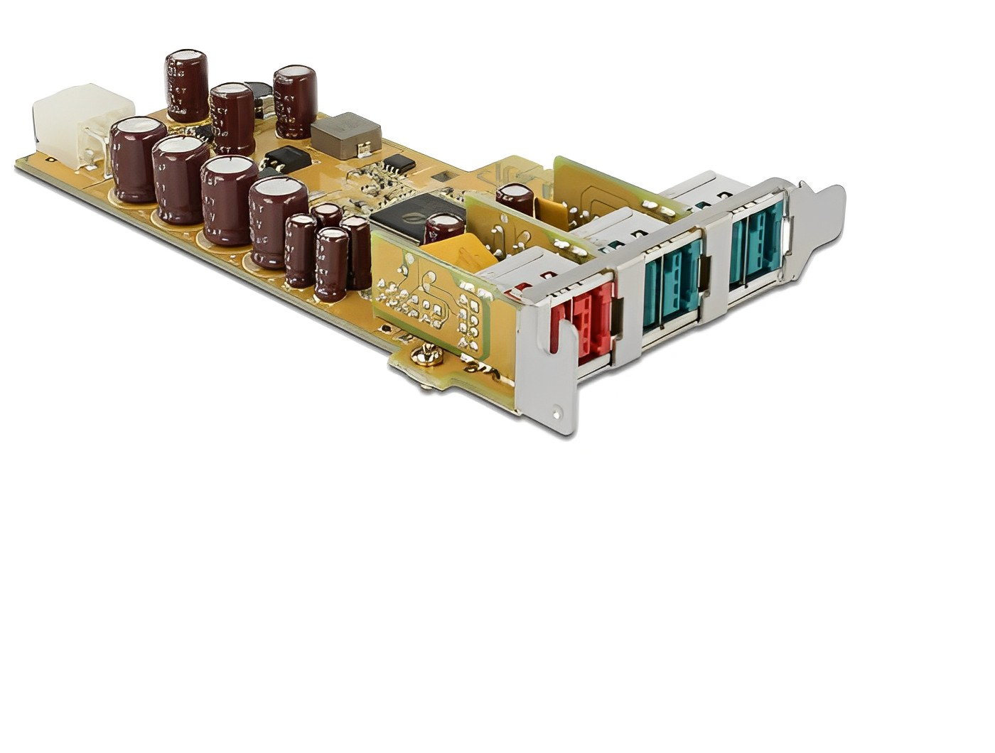 כרטיס PCIe x1 PoweredUSB Low profile עם 3 יציאות USB של 24 או 12 וולט צ'יפ Pericom - delock.israel