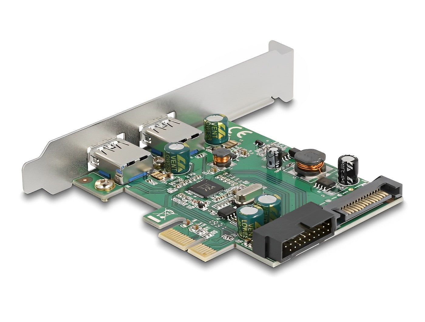 כרטיס PCIe x1 USB 3.2 Gen 1 5Gbps Low profile עם 2 יציאות USB-A חיצוניות + 19pin USB פנימית צ'יפ VLI - delock.israel