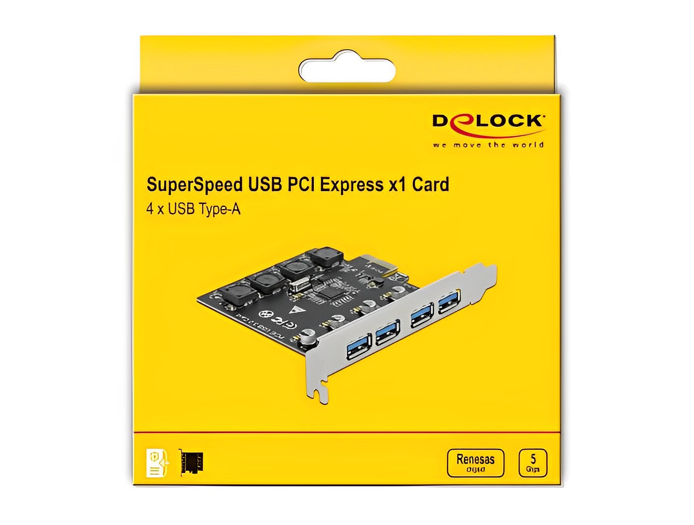כרטיס USB 3.2 5Gbps Gen1 PCI-E x1 עם 4 כניסות USB-A צ'יפ Renesas - delock.israel