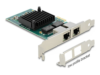 כרטיס רשת קווי PCIe x1 Gigabit Low profile עם 2 יציאות RJ45 צ'יפ אינטל i350 - delock.israel