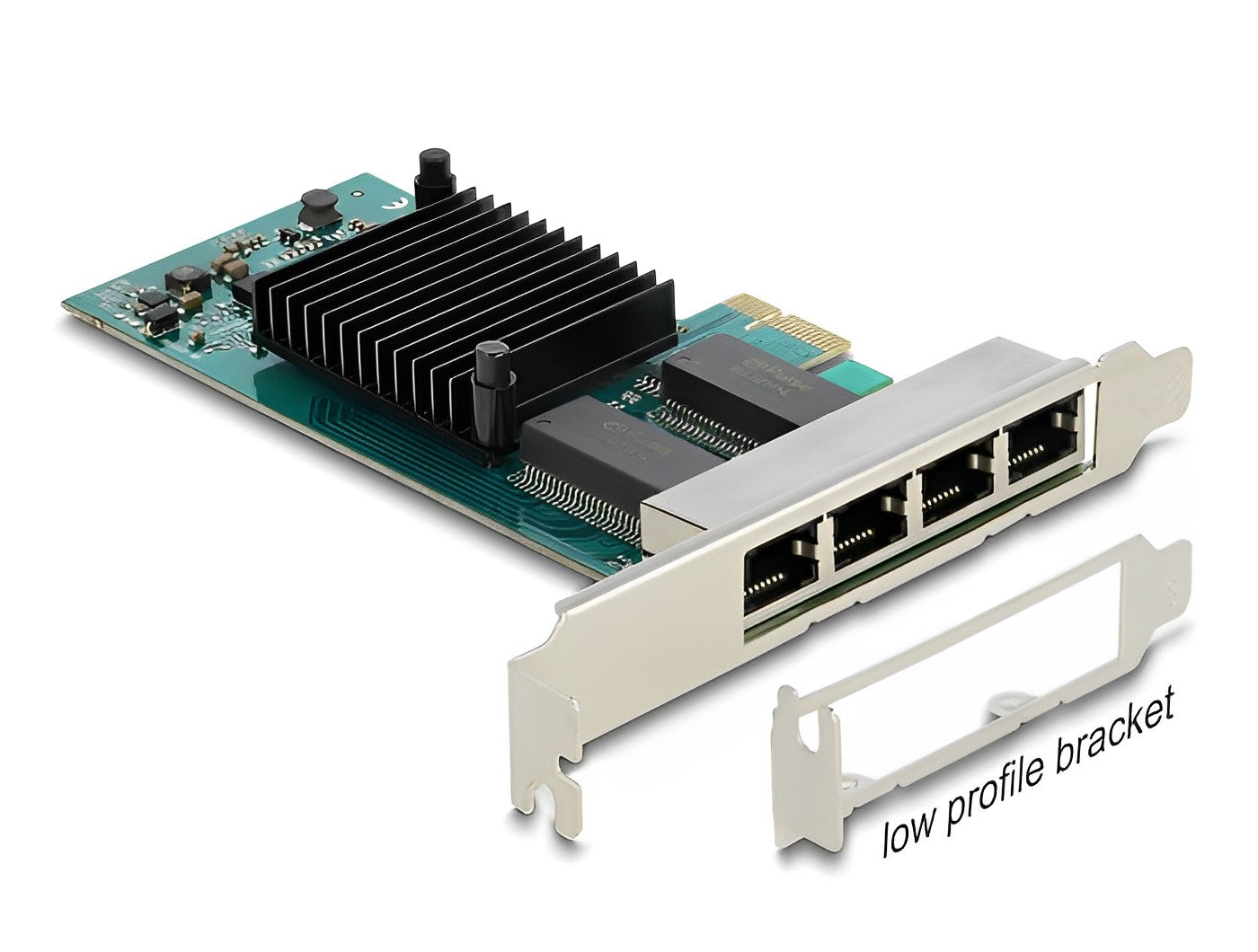 כרטיס רשת קווי PCIe x1 Gigabit Low profile עם 4 יציאות RJ45 צ'יפ אינטל i350 - delock.israel