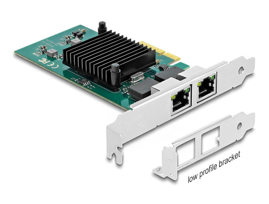 כרטיס רשת קווי PCI-E x4 Gigabit Low profile עם 2 יציאות RJ45 צ'יפ אינטל i82576 - delock.israel