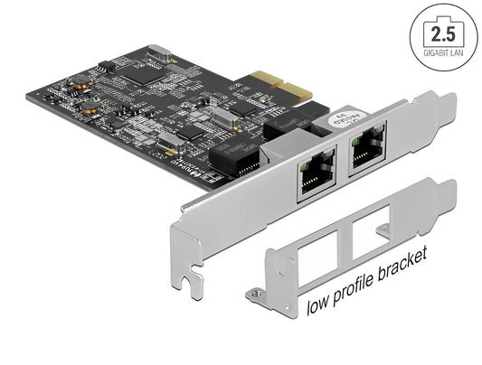 כרטיס רשת קווי PCI-E 2.5 Gigabit Low profile עם 2 יציאות RJ45 צ'יפ Realtek - delock.israel