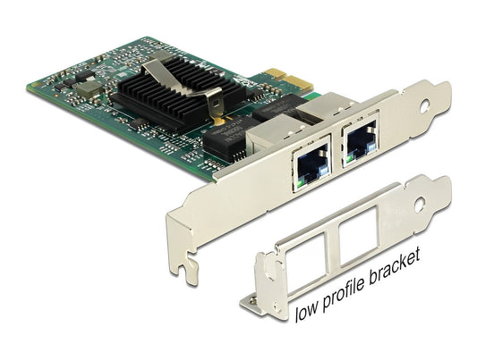 כרטיס רשת קווי PCIe x1 Gigabit Low profile עם 2 יציאות RJ45 צ'יפ אינטל i82576 - delock.israel