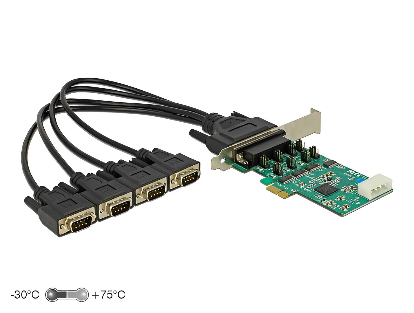 כרטיס PCIe x1 Serial RS-232 High Speed 921K Low profile עם 4 יציאות DB9 Voltage supply צ'יפ Exar - delock.israel