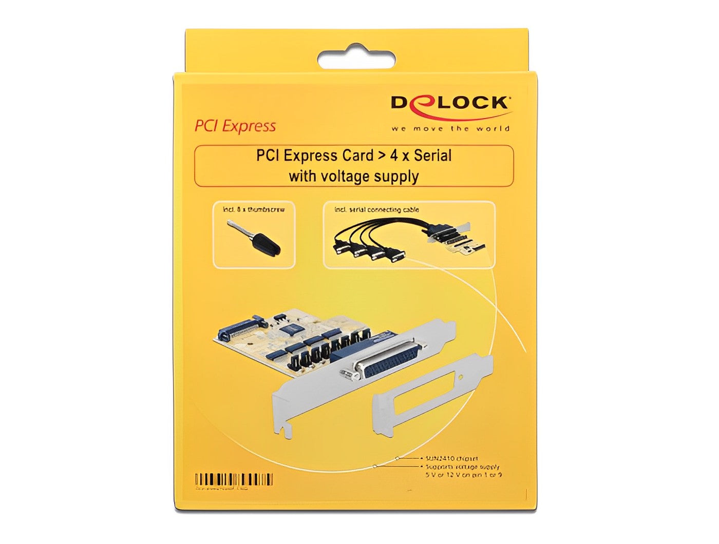 כרטיס PCIe x1 Serial RS-232 Low profile עם 4 יציאות DB9 Voltage supply צ'יפ SUN2410 - delock.israel