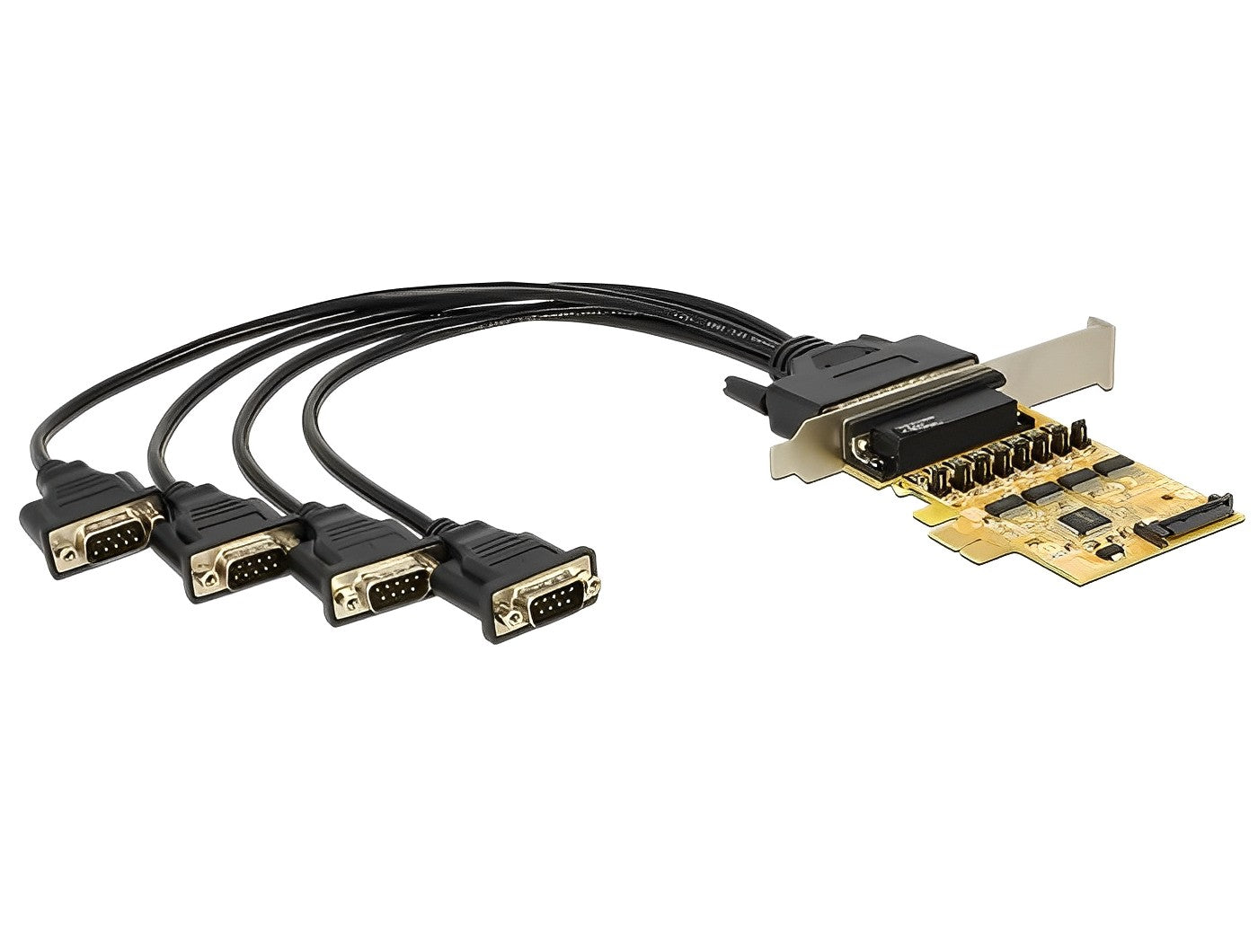כרטיס PCIe x1 Serial RS-232 Low profile עם 4 יציאות DB9 Voltage supply צ'יפ SUN2410 - delock.israel