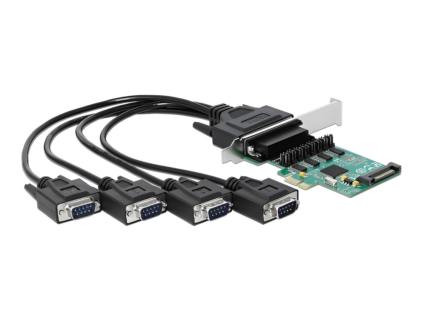 כרטיס PCIe x1 Serial RS-232 Low profile עם 4 יציאות DB9 Voltage supply צ'יפ WCH384L - delock.israel