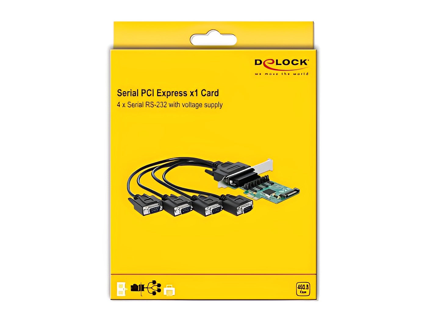 כרטיס PCIe x1 Serial RS-232 Low profile עם 4 יציאות DB9 Voltage supply צ'יפ WCH384L - delock.israel