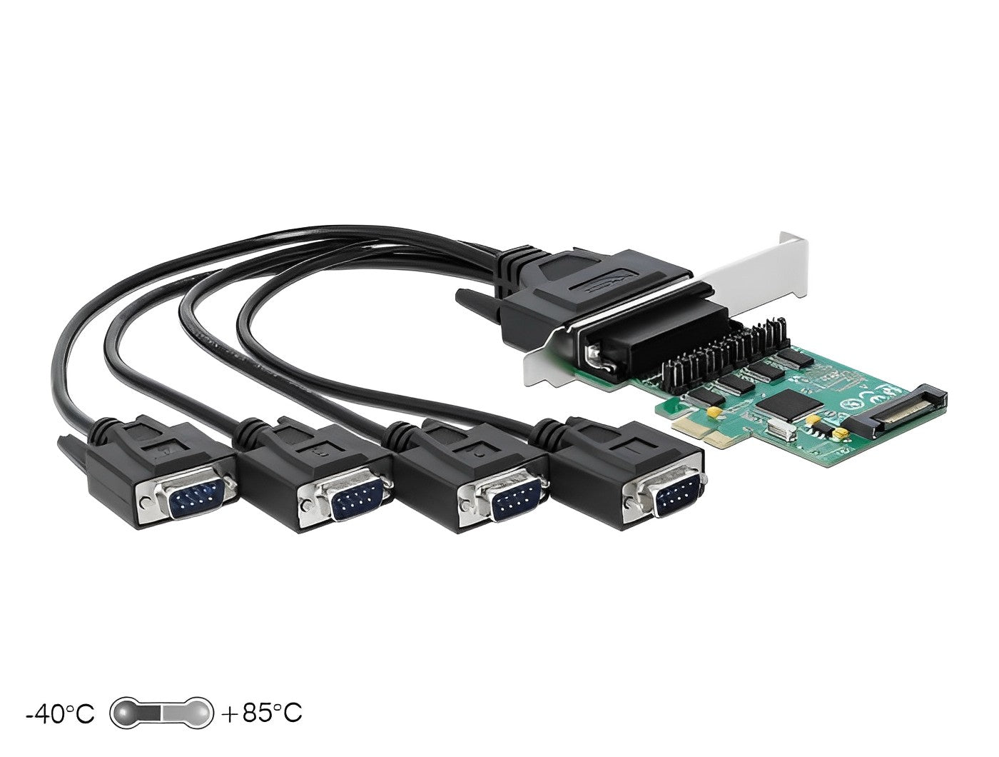 כרטיס PCIe x1 Serial RS-232 Low profile עם 4 יציאות DB9 Voltage supply צ'יפ WCH384L - delock.israel