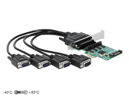 כרטיס PCIe x1 Serial RS-232 Low profile עם 4 יציאות DB9 Voltage supply צ'יפ WCH384L - delock.israel