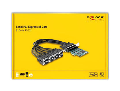 כרטיס PCIe x1 Serial RS-232 עם 8 יציאות DB9 צ'יפ SystemBase - delock.israel