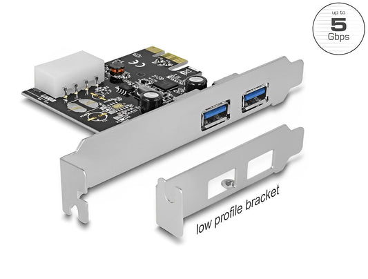 כרטיס PCIe x1 USB 3.2 Gen 1 5Gbps Low profile עם 2 יציאות צ'יפ Renesas - delock.israel