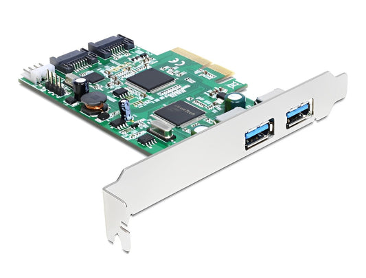 כרטיס PCIe x4 USB 3.0 5Gbps עם 2 יציאות USB-A חיצוניות + 2 יציאות SATA פנימיות - delock.israel