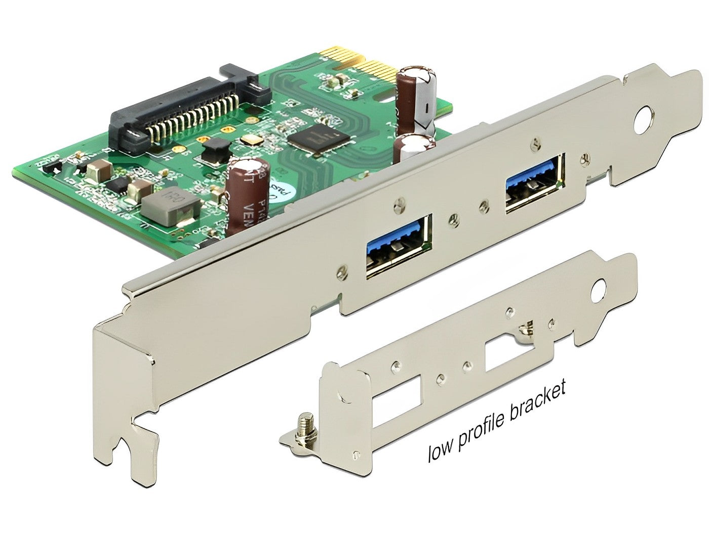 כרטיס PCIe x1 USB 3.0 5Gbps Low profile עם 2 יציאות USB-A צ'יפ Renesas uPD720202 - delock.israel
