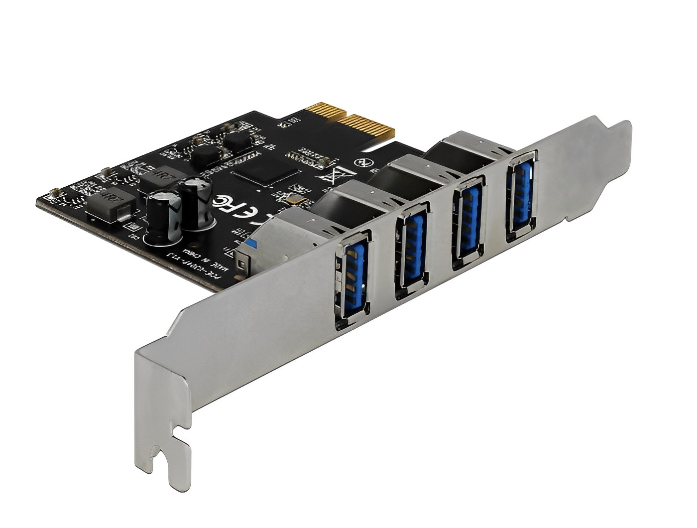 כרטיס PCIe x1 USB 3.0 5Gbps Low profile עם 4 יציאות USB-A תומך MacBook צ'יפ Fresco Logic - delock.israel
