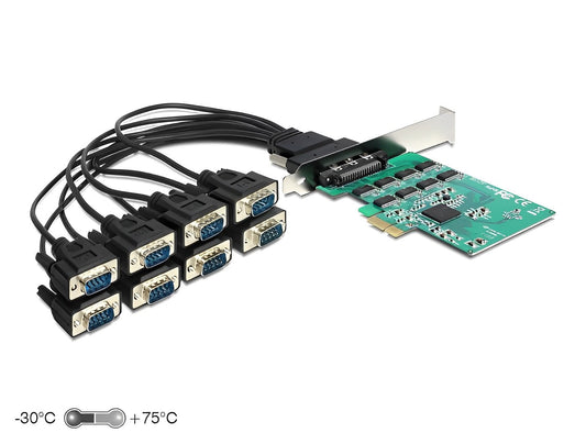 כרטיס PCIe x1 Serial RS-232 Low profile עם 8 יציאות DB9 צ'יפ Exar - delock.israel