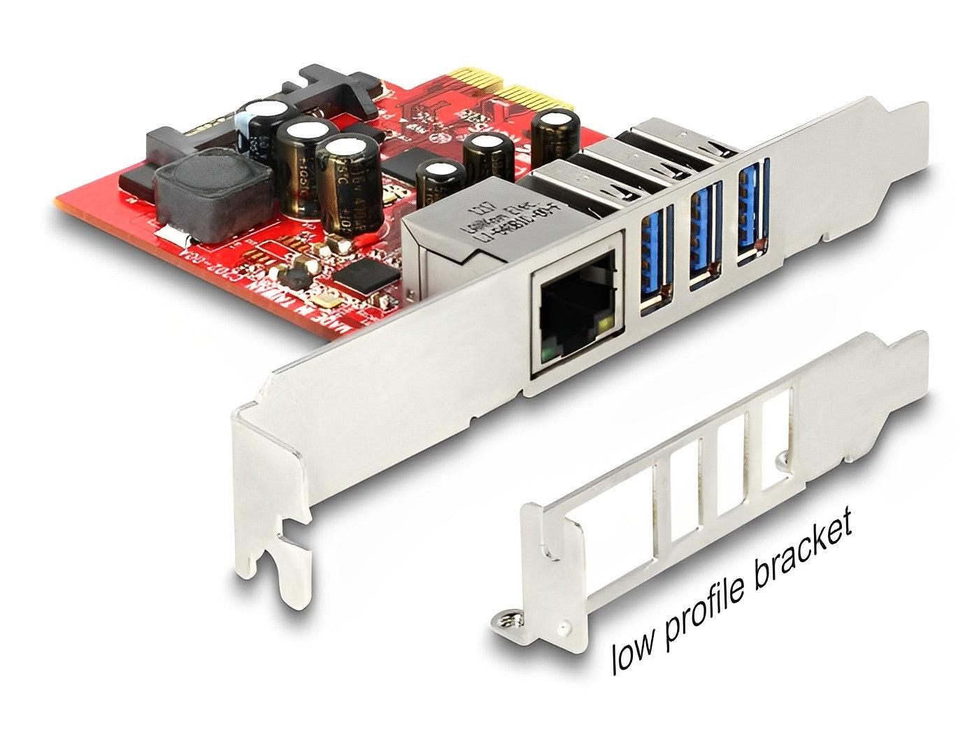 כרטיס PCIe x1 USB 3.0 5Gbps Low profile עם 3 יציאות USB-A + יציאת רשת RJ45 - delock.israel