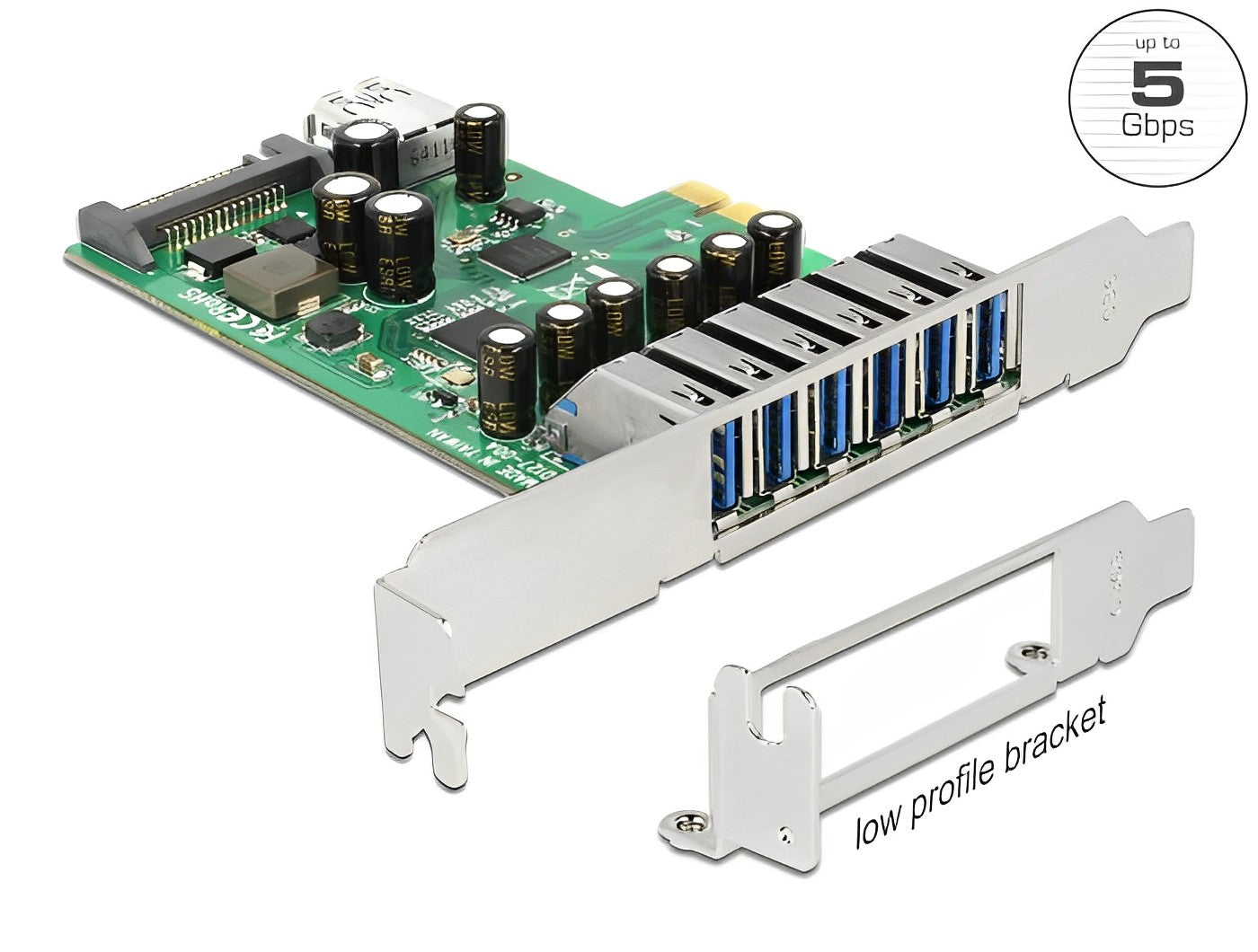 כרטיס PCI-E USB 3.2 Gen 1 5Gbps Low profile עם 6 יציאות USB-A חיצוניות + 1 פנימית צ'יפ Renesas - delock.israel