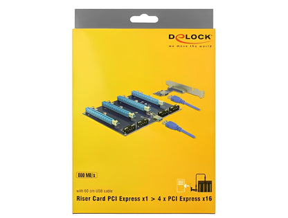 כרטיס הרחבה רייזר מסלוט PCIe x1 ל- 4 סלוטים PCIe x16 על כבל USB אורך 60 ס"מ - delock.israel