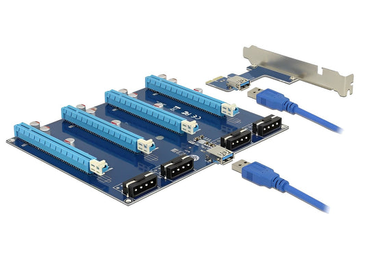 כרטיס הרחבה רייזר מסלוט PCIe x1 ל- 4 סלוטים PCIe x16 על כבל USB אורך 60 ס"מ - delock.israel
