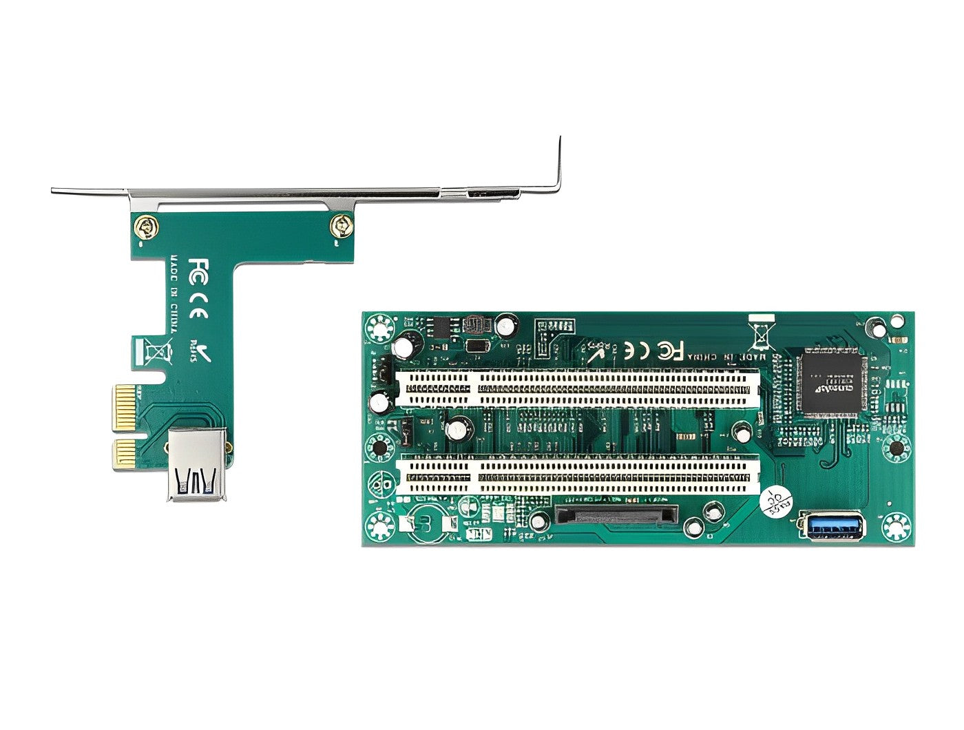כרטיס הרחבה רייזר מסלוט PCIe x1 ל- 2 x סלוטים PCI 32-Bit על כבל USB אורך 60 ס"מ - delock.israel