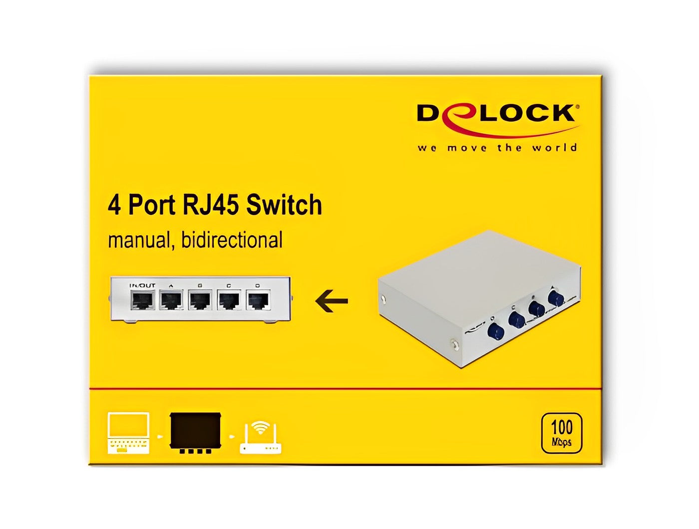 מיתוג רשת RJ45 מכני דו - כיווני עם 4 יציאות RJ45 10/100 Mbps - delock.israel