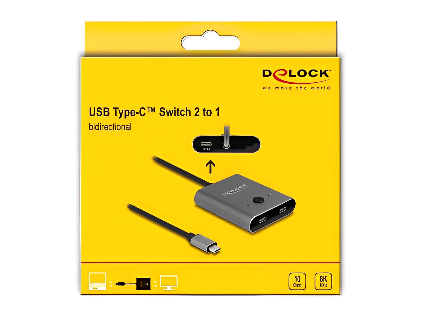 מיתוג USB-C 8K מבית Delock גרמניה הוא מיתוג דו כיווני ידני המאפשר חיבור של שני מכשירים עם יציאת USB-C למחשב או למכשיר תומך - delock.israel