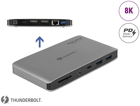 תחנת עגינה Thunderbolt™3 למחשב נייד עם חיבור ל-2 מסכים DisplayPort 8K בו זמנית - delock.israel