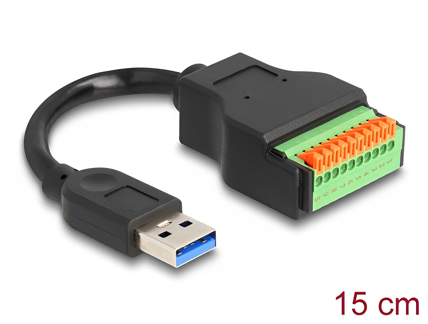 מתאם טרמינל בלוק בלחיצה על כבל קצר אורך 15 ס"מ לתקע USB-A 3.2 Gen 1 - delock.israel