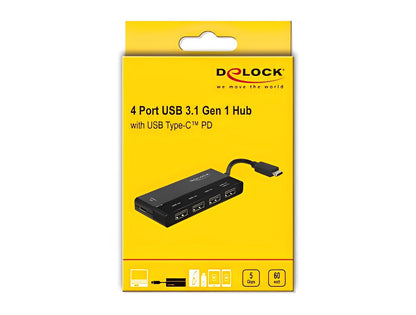 מפצל USB-C 3.1 5Gbps PD 60Watt עם 4 פורט USB-A - delock.israel