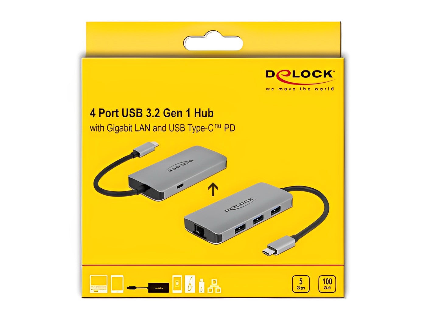 מפצל USB-C 3.2 5Gbps PD 100Watt עם 3 יציאות USB-A ושקע רשת RJ45 Giga - delock.israel