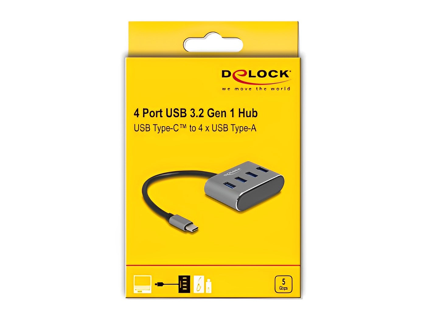 מפצל USB-C 3.2 Gen 1 5Gbps עם 4 יציאות USB-A - delock.israel