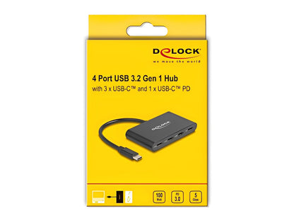 מפצל USB-C 3.2 Gen 1 5Gbps PD 100Watt עם 3 יציאות USB-C - delock.israel